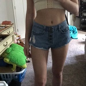 Distressed jean shorts